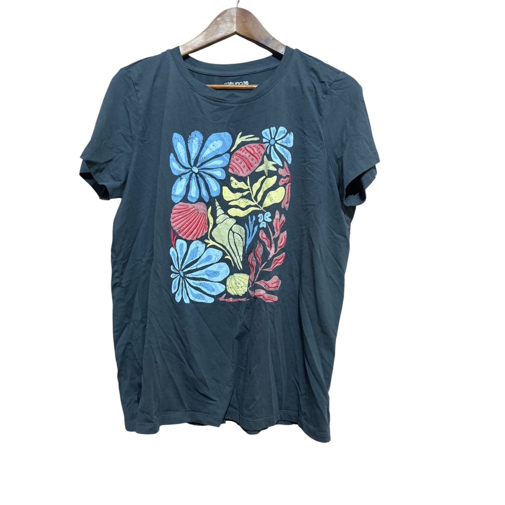 Maurices Graphic Tee Womens XL Gray Excellent Coastal Shell Floral Embroidered